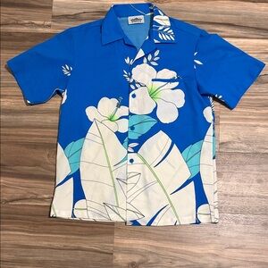 Vintage Malihini Hawaii Button Up Shirt Men’s Sz. S White Blue Floral S/S
